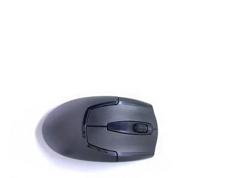 A black wireless mouse isolated on white background. selective focus. Stock Photos