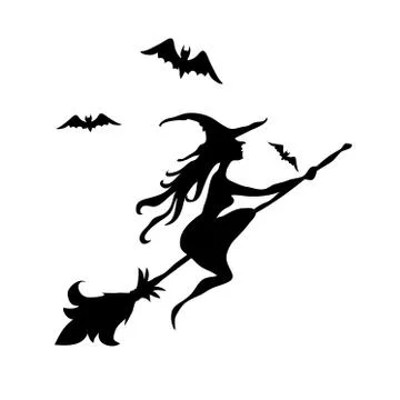 Black witch and two bats silhouette Stock Illustration