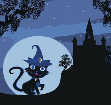 Black witch cat Stock Illustration