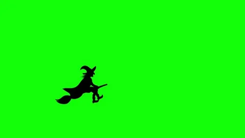 Black witch flying on green background. 4K Stock Footage 250721599