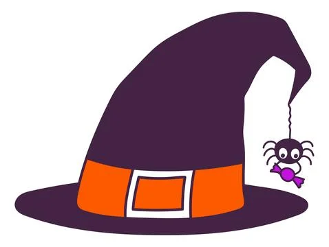 Black witch hat, cute spider holding candy illustration Stock Illustration