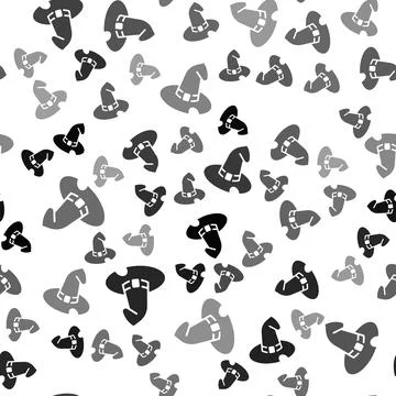 Black Witch hat icon isolated seamless pattern on white background. Happy Illustrazione stock