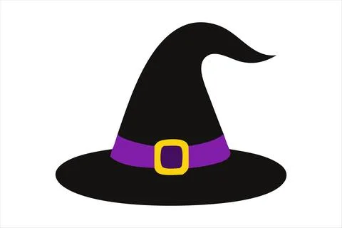 Black witch hat isolated on a white background. Wizard pointed hat. Concept of Stock Illustration