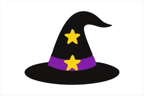 Black witch hat isolated on a white background. Wizard pointed hat. Concept of Stock Illustration