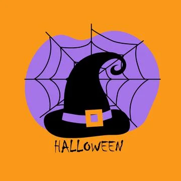 Black witch hat on the net. Halloween holiday. Horror. Create a postcard, poster Stock Illustration