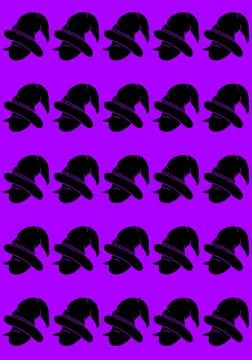 Black Witch Hat Repeating Halloween Pattern on Purple Stock Illustration
