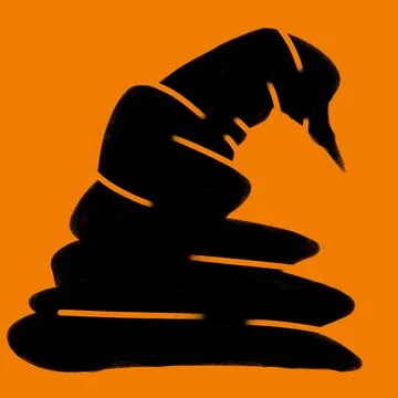 Black Witch Hat Silhouette On Orange Background Stock Illustration