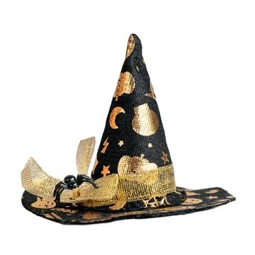 Black witch hat with spider isolated Stock Photos