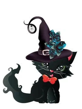 Black witch kitten Illustrazione stock