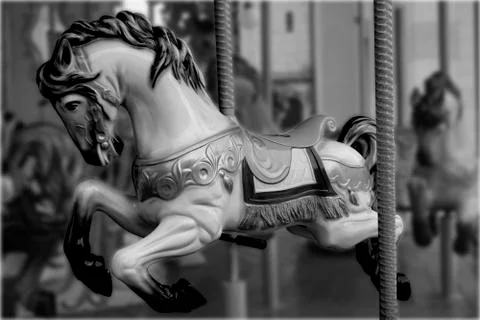 Black & Withe Carousel little Horse vintage Stock Photos