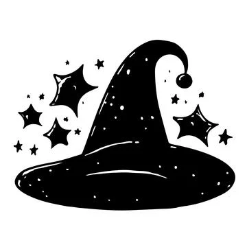 Black wizard hat, hand drawn vector illustration Stock Illustration