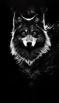 black wolf with green eyes