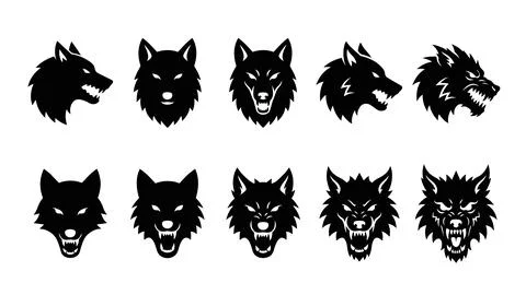 Black wolf head icons for team mascots, aggressive logos and wild animal gr.. 스톡 일러스트
