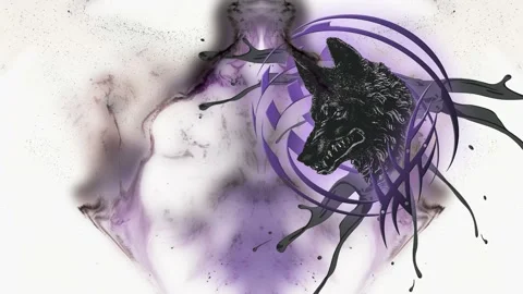 Black Wolf inside an abstract sphere. Moving paint splashes, 3D rendering Stock Footage 220141557
