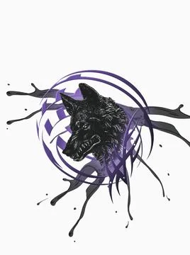 Black Wolf inside an abstract sphere Stock Illustration