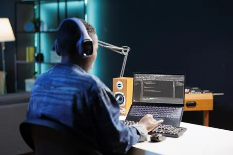 Black woman coding using laptop 写真素材