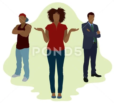 Black Woman Making a Decision Between Two Men Stock Illustration
