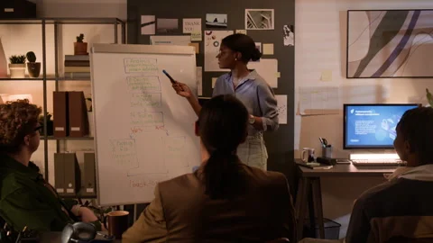 Black Woman Presenting Software Flowchart to Multiethnic Tech Team Stock Footage 336717877