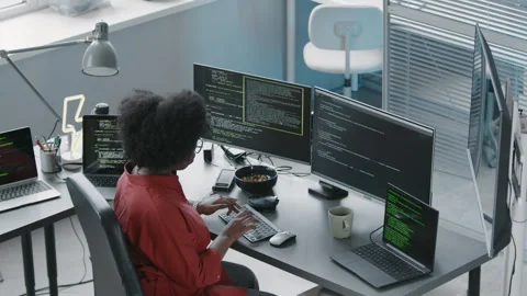 Black Woman Program Coding on Computer in Office Stock Footage 276203529