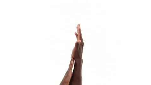 Black woman's hand caressing a black man's hands. Isolated on a white Stock Footage 161898945