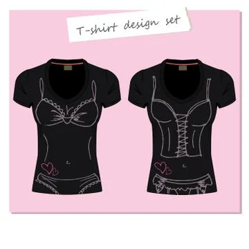 Black women's t-shirts with patterned underwear Stock Illustration