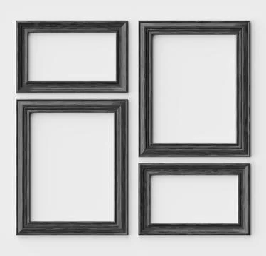 Black wood frames for picture or photo on white wall with shadow Illustrazione stock