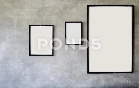 Black wooden photo frames mockup, set collection on modern wall, interior decor Stock Photos