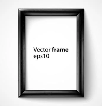 Black wooden rectangular 3d photo frame with shadow Stock Illustration