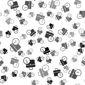 Black Work time icon isolated seamless pattern on white background. Office Illustrazione stock
