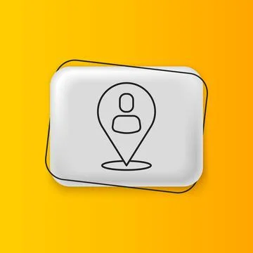 Black Worker location icon isolated on yellow background. Silver rectangle .. Illustrazione stock