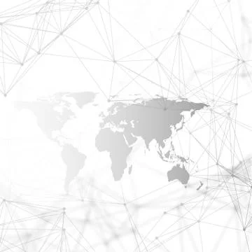 Black world map with chemistry pattern, connecting lines and dots. Molecule Illustrazione stock