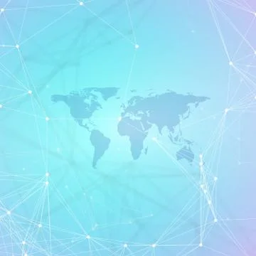 Black world map with chemistry pattern, connecting lines and dots. Molecule Illustrazione stock