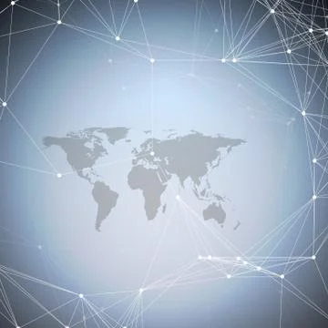 Black world map with chemistry pattern, connecting lines and dots. Molecule s Illustrazione stock