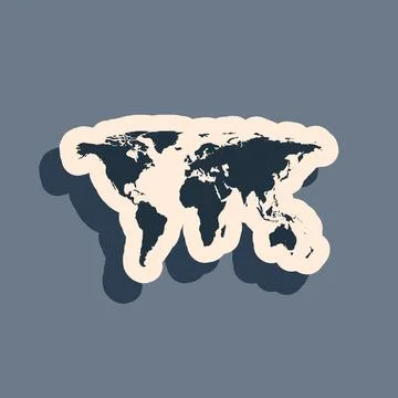 Black World map icon isolated on grey background. Long shadow style. Vector Stock Illustration