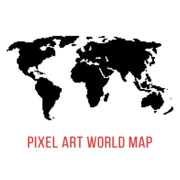 Black world map in pixel art Illustrazione stock
