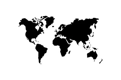 Black World Map Silhouette. Vector icon. Stock Illustration
