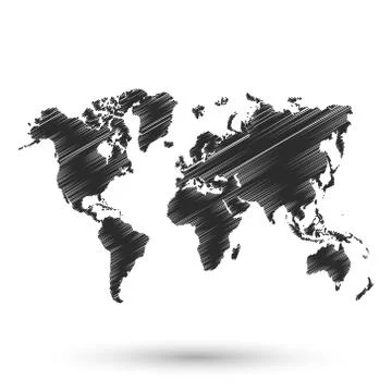 Black world map sketch design Stock Illustration