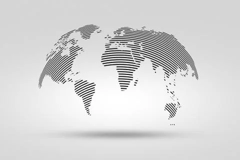 Black world map from thin line. Stock Illustration