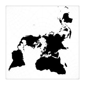 Black world map on white background. Peirce quincuncial projection. Plan wo.. 스톡 일러스트
