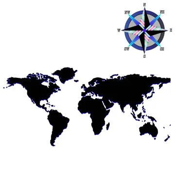 Black world map with wind rose black world map with wind rose, abstract dr... Fotos de archivo