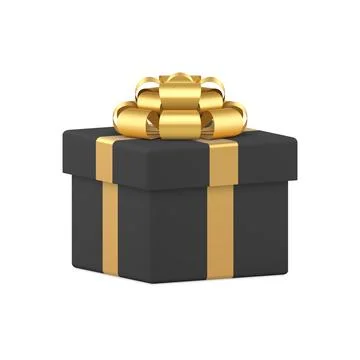Black wrapped gift box with luxury golden bow ribbon male present 3d icon r.. Stock Illustration
