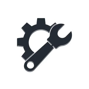 Black Wrench spanner and gear icon isolated on white background. Adjusting,.. Stock Illustration