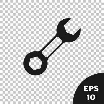 Black Wrench spanner icon isolated on transparent background. Vector Illustrazione stock