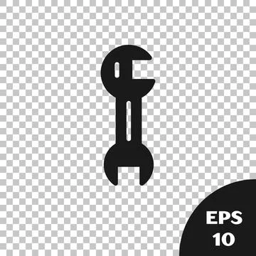 Black Wrench spanner icon isolated on transparent background.  Vector Stock Illustration