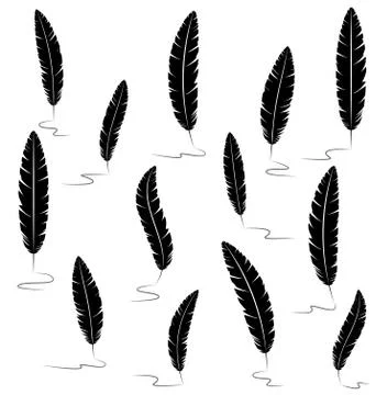 Black writting feathers on white Stock-Illustration