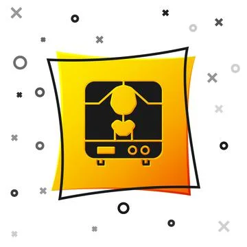 Black X-ray machine icon isolated on white background. Yellow square button Illustrazione stock