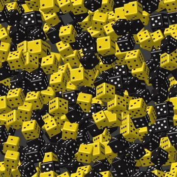 Black Yellow Dice Seamless Pattern, 3D Illustration Stock Illustration