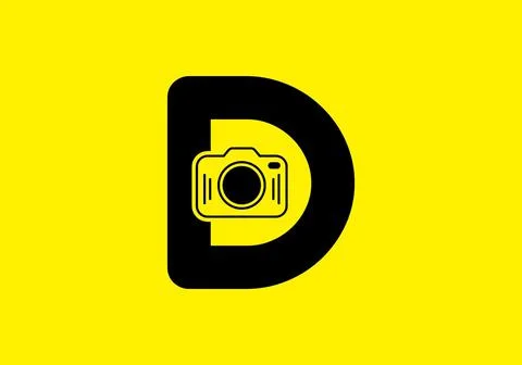 Black yellow of initial D letter with camera 스톡 일러스트