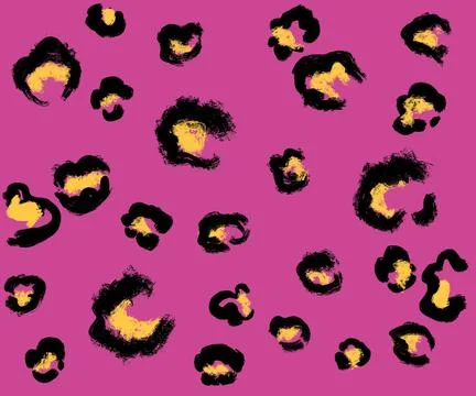 Black Yellow Leopard handdrawn pattern on pink background illustration Stock Illustration