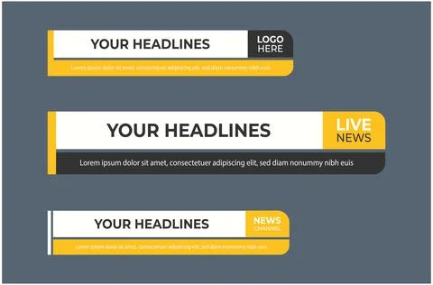 Black yellow lower third template set design Stock Illustration